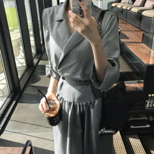 Mazefeng New 2020 Spring Fall Women Dresseses Casual Fashionable Notched High Waist Fold Irregular Three Quarter Dresses