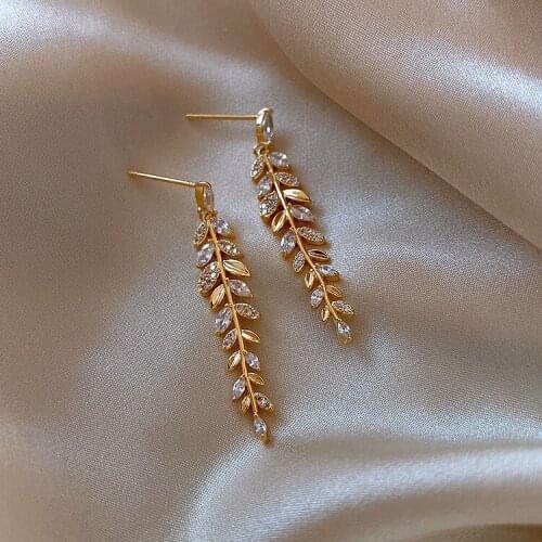 New design wheat ear Earrings Fashion elegant Leaf Earrings Korean sexy women jewelry zircon versatile Earrings