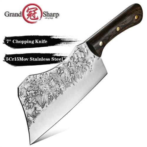 Grandsharp 7 Inch Chopping Knife Handmade Forged Cleaver High-carbon Steel Butcher Slaughter Knife Kitchen Cooking Tools Gift