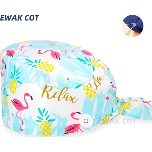 Wholesale high quality cartoon printing adjustable breathable scrubs caps beauty salon lady nursing caps hospital surgicals cap
