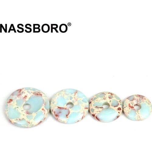 Natural Emperor Stone Pendant Circle Donut Round Disk Beads Hole 1pcs Charms For DIY Summer Choker Stone Necklace Jewelry Making