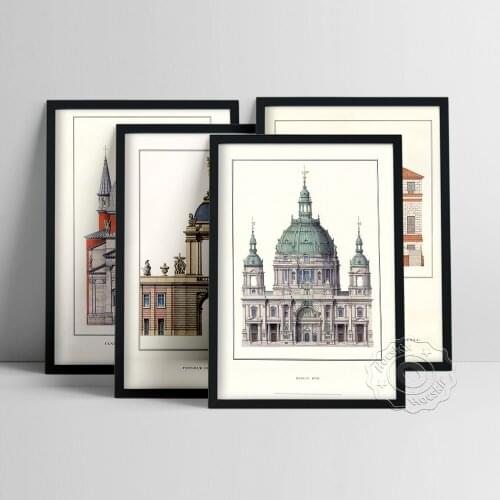 Famous Buildings Poster, European Classical Architecture Canvas Prints, Vintage Villa Castle Art Prints, Bar Pub Club Wall Decor