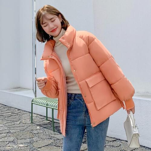 Hot bubble coat Candy Color Short Cotton Cloth Womens Slim Style in Korean Version Slim down Jacket Parkas Fashion Big Pocket
