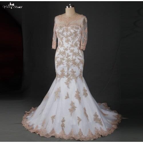 RSW916 White And Champagne Colored Mermaid Vintage Lace Wedding Dresses