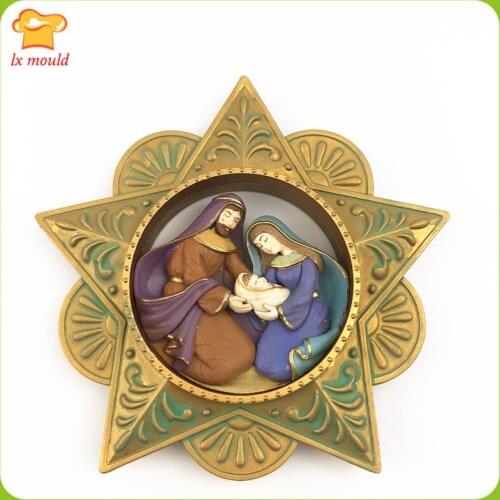 2019 New Hallmark Star of The Nativity Silicone Mould Retro Pentagram Soft Ceramic Plaster Pendant Mould