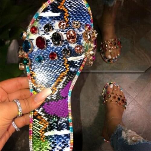 Slides Women Flip Flops Shoes Slippers 2021 Rhinestones Shoes Sandals Ladies Slide Wild Diamond Slipper Mujer Summer Sandals 41