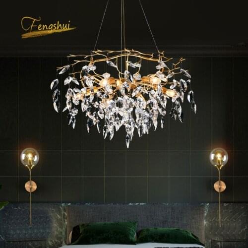 Modern Gold LED Chandelier Crystal Lighting for Living Room Luxury Crystal Chandeliers Hotel Hall Art Indoor Decor Hanging Lamp