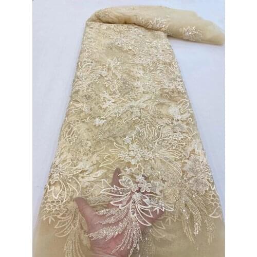 Nigerian Lace Fabrics with beads SYJ-2986822 High Quality African Lace Fabric Wedding French Tulle Lace Material