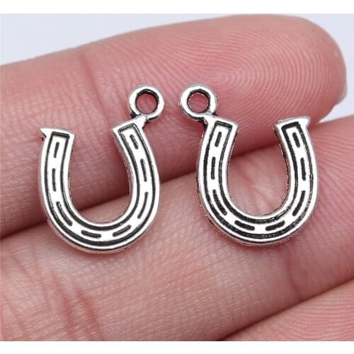 WYSIWYG 20pcs Charms Lucky Horseshoe Good Luck Talisman 18x12mm Antique Silver Color Pendants Making DIY Tibetan Finding Jewelry