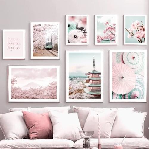 Sakura Japanese Mount Fuji Umbrella Tokyo Wall Art Canvas Painting Nordic Posters And Prints Wall Pictures For Living Room Decor