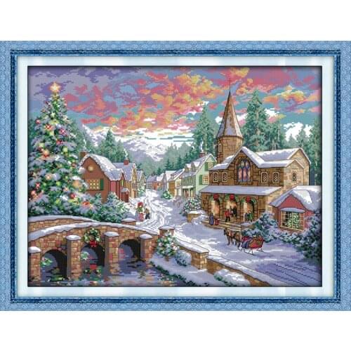 Snowscape winter cross stitch kit lanscape 18ct 14ct 11ct count printed canvas stitching embroidery DIY handmade needlework