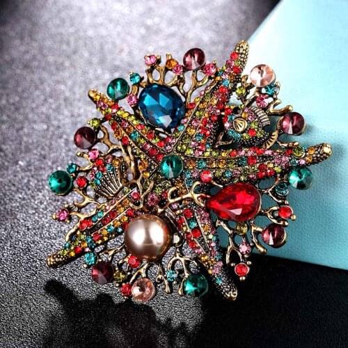 Zlxgirl big size sea stars brooches bouquet womens nice christmas brooch jewelry rhinestone scarf pins womens kids free gifts