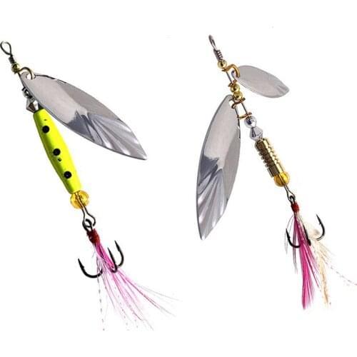 1 Pcs Metal Sliver Rotating Sequins Spoon Lure 7g/10g Spinner Fishing Hard Bait with Feather Treble Hook Fishing Accessories