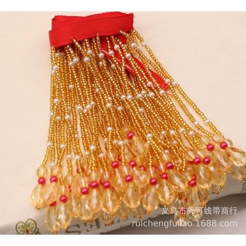 10Yards Gold Crystal Beads Fringed Lace DIY Handmade Hanging Tassel Beaded Wedding Curtains Turban Ornaments Accessories 10cm