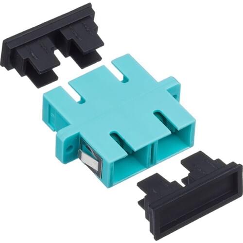 100PCS/Lot SC/UPC OM3 Aqua Fiber Optic Adaptor,Flange Joint SC-SC Multi Mode Duplex Fiber Coupler Connector