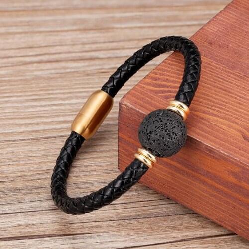 2020 Vintage Punk Men Bracelets Charm Genuine Leather Bracelet Gold Metal Stainless Steel Magnet Button Men Jewelry Friends Gift