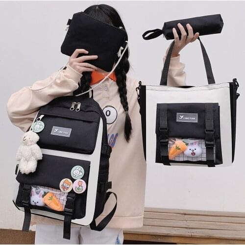 4 Pcs Sets Women Backpack Kawaii Student School Bags For Teenager Girls 2021 Childrens Book Bag Rucksack Kids Travel Backbag