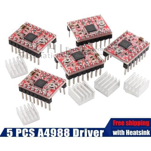 NEW 5pcs Stepping motor Reprap Stepper Driver A4988 Stappenmotor Driver Module met Heatsink for 3D printer