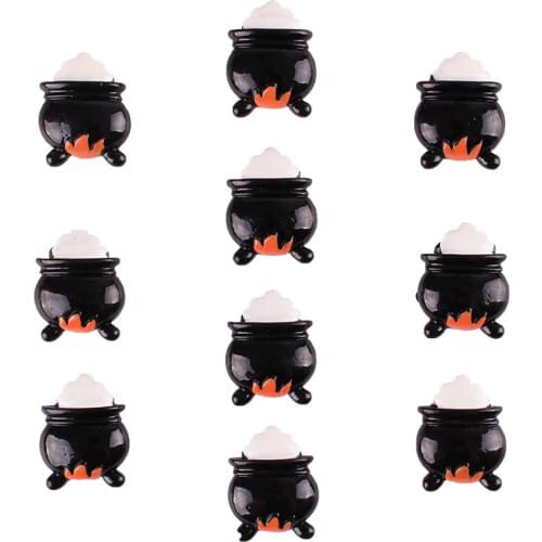 50pcs Halloween Witch Brew Pot Fire Party Resin Scrapbooking Hair Bow Clip Center Crafts Embellishment Charms Cabachons