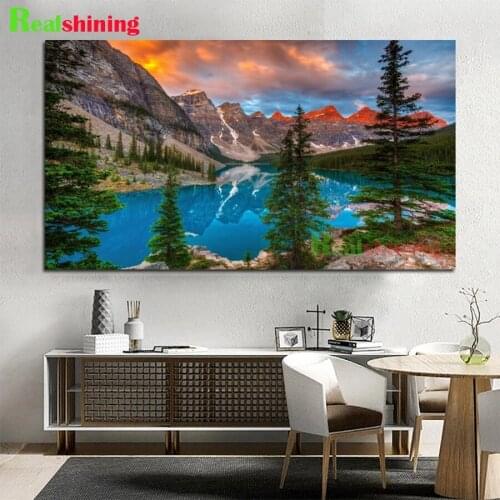 Diamond Painting Natural scenery, sunset, mountains, lakes, forests 5d Cross Stitch Diamond Embroidery Mosaic Gift N1825
