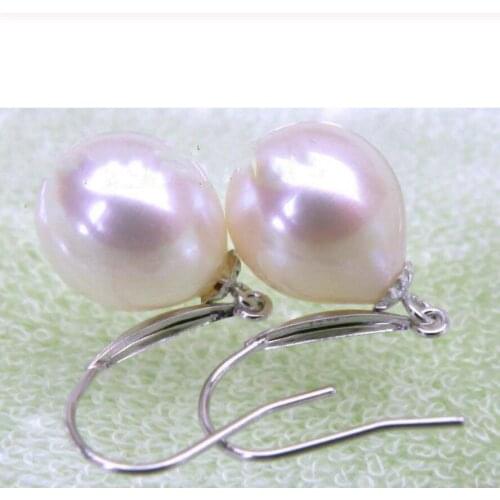 Free Shipping 14K/20 White Solid Gold 10*11mm AAA+++ Drop White South Sea Pearls Dangle Earrings