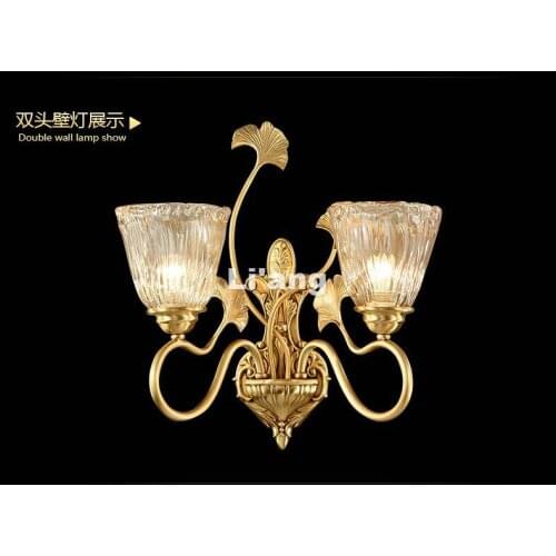 Free Shipping Brass E14 European Classical Golden LED Brass Wall Lamp Brass Wall Sconce With Shade Modern Brass wall lamp Lustre