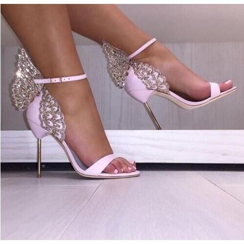 Gorgeous Colorful Butterfly Stiletto High Heels Sandals Shoes Open Toe Sexy Fashion Pumps Shoes Angel Wings Leather Shoes