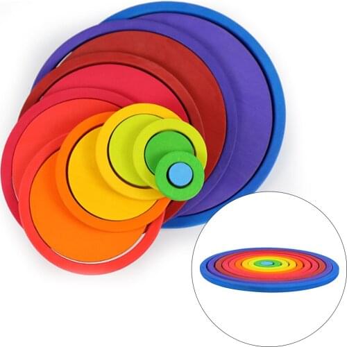 Wooden Circle Stacking Toy for Baby Nesting Puzzles Building Blocks Early Educational Fine Motor Skills Game Toy Gifts