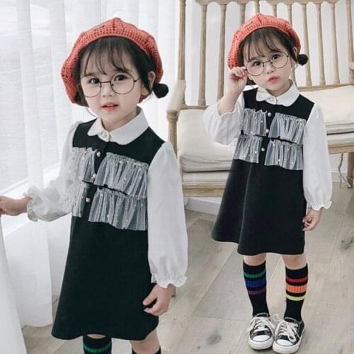 DFXD Kids Spring Dress 2020 England Style Long Sleeve Lace Princess Dress A-line Party Cotton Costume Girls Dress Vestidos 2-7T