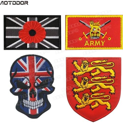 United Kingdom Flag patch British Lion Shield embroidery skull patch military tactical UK army hook back for backpack