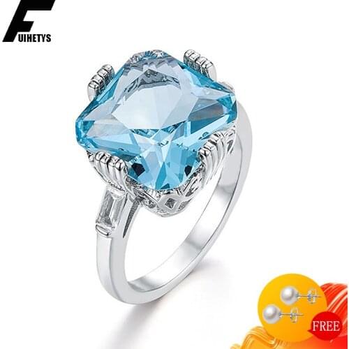 Bali Jelry Fashion 925 Silver Rings for Women Jewelry Square Shaped Sapphire Gemstone Wedding Engagement Accessories Ring Gift