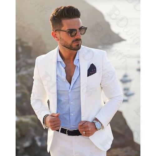 White Men Suit Costume Wedding Suits For Men Peak Lapel 2 Pieces Slim Fit Suit Mens Business Tuxedo Custom Made mens suit
