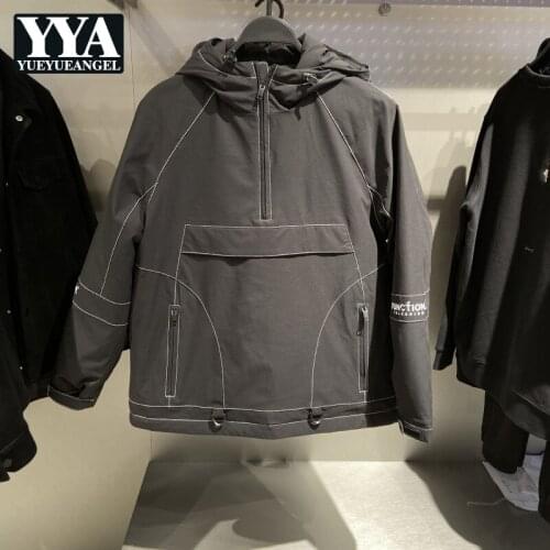 Korean Style 2021 Winter Mens New Solid Hooded Down Jacket Loose Black Casual Concise Male Fashion Warm Coat High Street