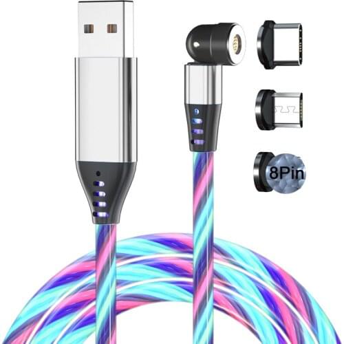 USB Type C Magnetic Cable 360º+180º Roation Luminous 3A Fast Charging Magnet Charger Micro USB Phone Cord For Huawei Mi Samsung
