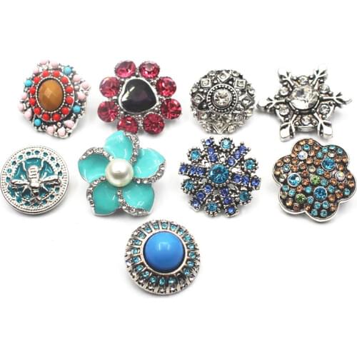 Mix 10pcs/lot Rhinestone Elephant Many Styles 18-22mm Alloy Snap Buttons Fit Women Snap Bracelets Watches Snap DIY Jewelry
