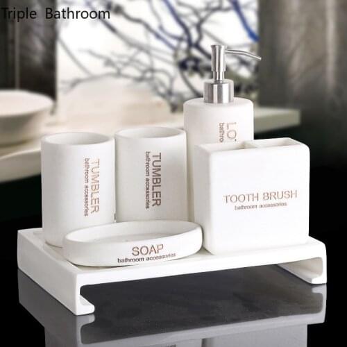 Five Piece Set Simplicity Resin Soap Dispenser Toothbrush Holder Gargle Cup Soapsoap Dispenser Home Bathroom Accessories Set