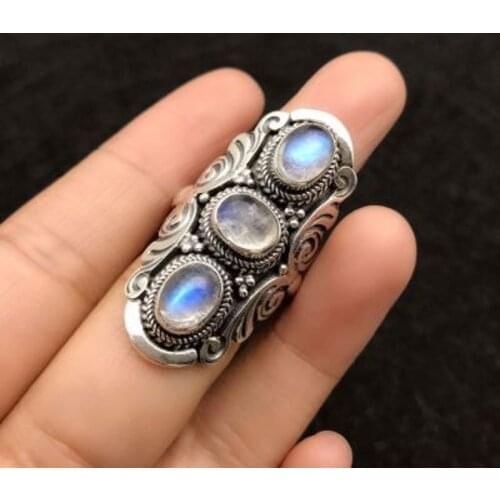 Nepalese handmade 925 sterling silver, Tibetan, vintage ring, opening, natural labradorite, ring, birthday present