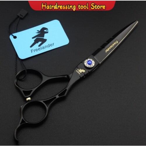 "Hollow Handle Paint Jewel Three Teeth Sword Back Hairdressing Scissors 440c Senior Scissors Japan 6.0 Inch Black Model Number"