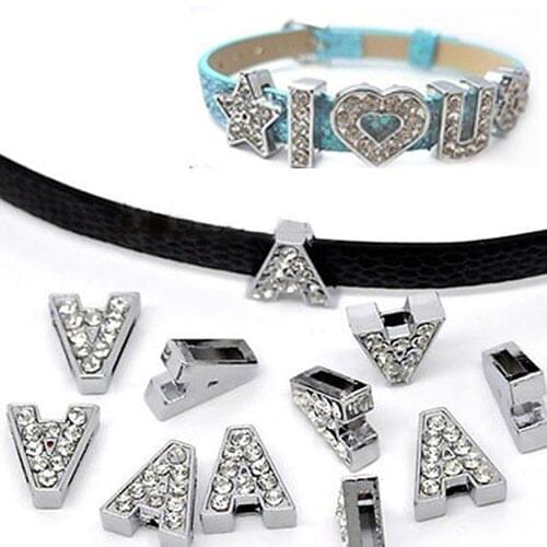 Full Rhinestones Pendant Slide Letters Fit For DIY Gift Charm Leather Wristband Bracelet Belt Necklace Jewelry Accessory A-Z 8mm