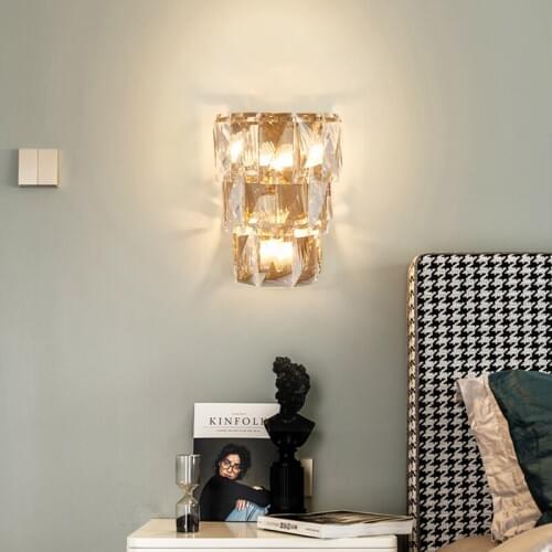 Postmodern light luxury wall lamp living room bedroom bedside lamp TV background wall aisle simple villa crystal lamp