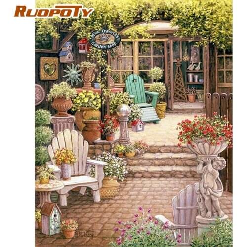 RUOPOTY Frame Diy Painting By Numbers Kits Cottage Courtyard Landscape Modern Home Wall Art Picutre For Home Wall Artcraft
