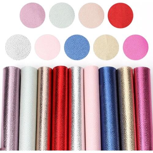 Litchi Pattern Faux Leather Fabric Pure Coloured Artificial Synthetic Leather sheets Sewing Patchwork Home Decoration Crafts