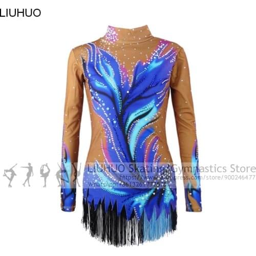 Girls Rhythmic gymnastics leotards girls performance suit Ice Skating dress Ballet Dance Sleeves