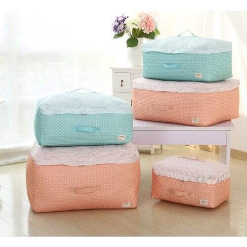 Thickened Clothing Quilt Storage Bag Japanese Dot Printed Portable Organizer Wardrobe Anti-Dust Finishing Zipper Case Travel Con