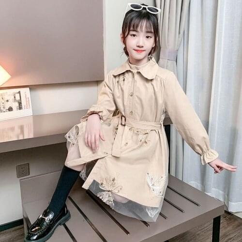 New 2021 Spring Autumn Coats 2 Colors Fashion Casual Girls Windbreak Outwear Children Girl Clothing For 4 5 6 7 8 9 10 11 12Yrs