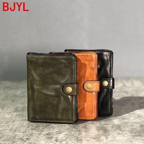 Vintage Mini Purse Mens Short Wallet Small Wallet with Drivers License Card Holder Wallet First Layer Cowhide Leather Original