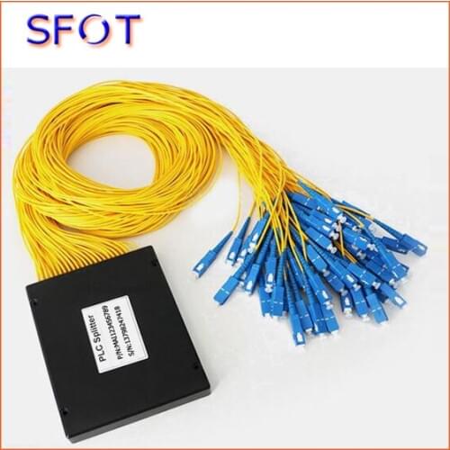 FTTH 1*64 PLC Fiber Optic Splitter, ABS Packing, with SC/PC SM connector, 2.0mm cable, 1m length, For GPON EPON