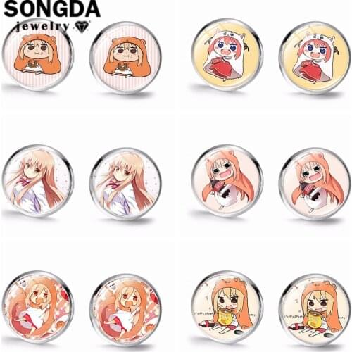 SONGDA Japanese Anime Himouto! Umaru-chan Earrings for Girls Otaku Doma Umaru Kawaii Art Photo Glass Cabochon Ear Studs Trinkets