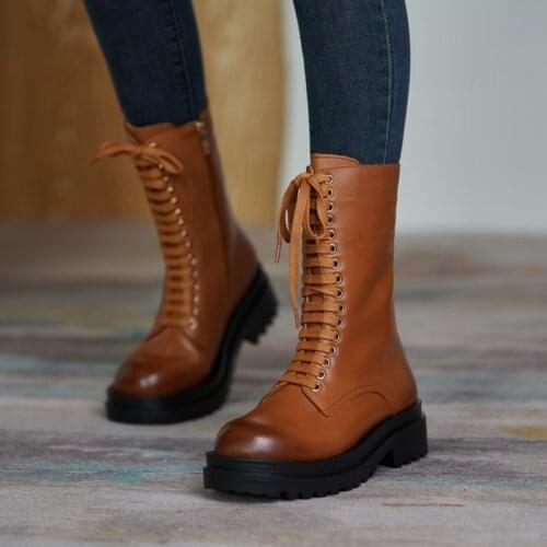 Spring/Autumn women shoes round toe mid-heel platform retro boots girls Martens boots flat bottom black Martin boots for women