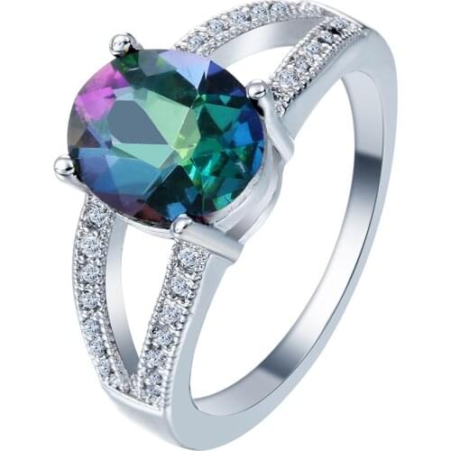 Hainon Engagement Wedding Rings Fashion Silver Color Rings for Women High Quality Hot Luxury Rainbow Cubic Zircon Rings